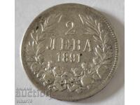 MONEDĂ DE ARGINT DE 2 LEVI 1891