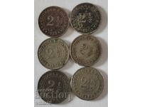 LOT OF 6 pcs. - two and a half stotinki 2 1/2 year 1888