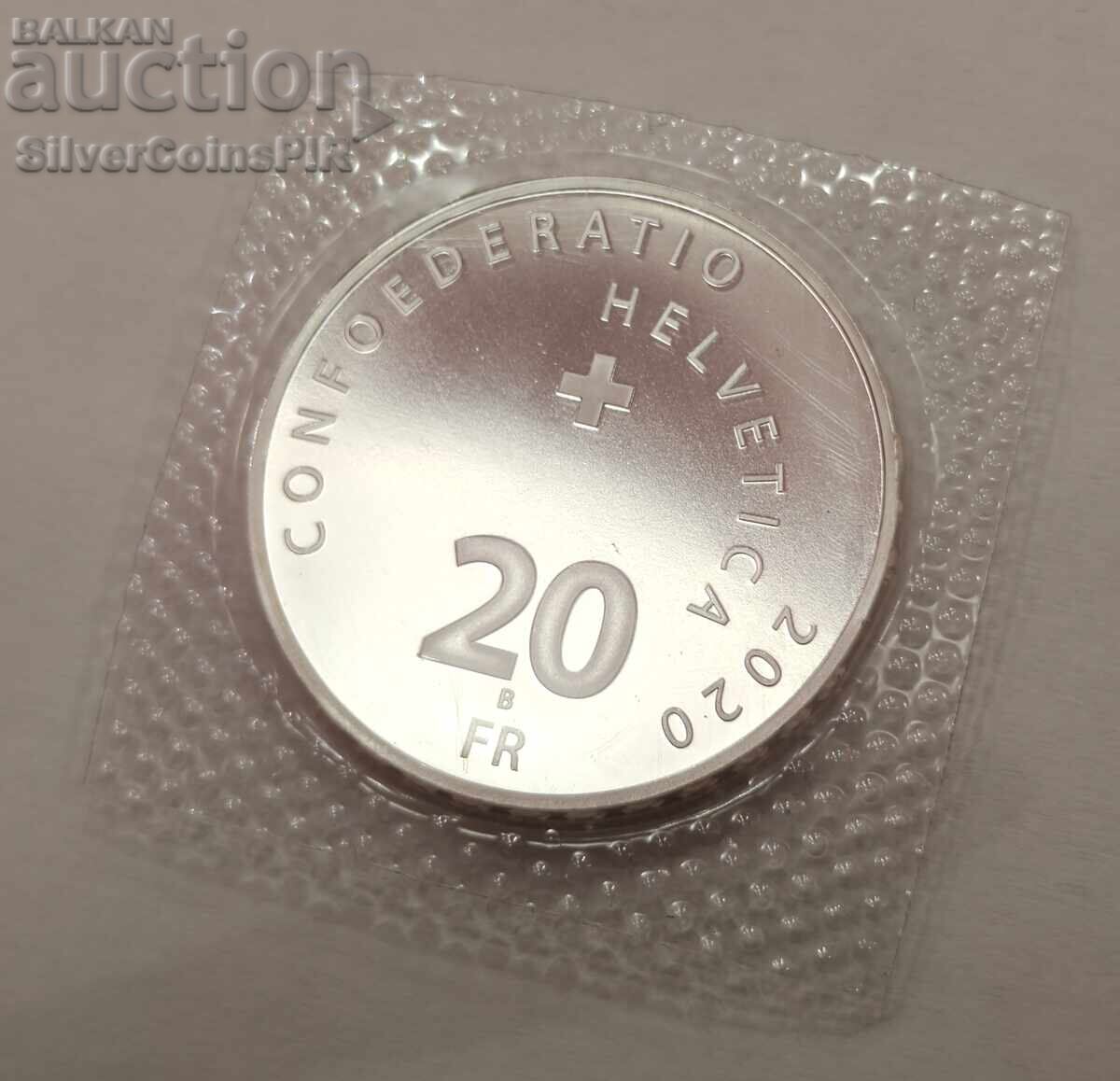 Livrarea Argint 20 Franci Roger Federer 2020 Elveția
