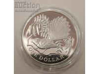 Argint 1$ Pasăre evantai 1980 Noua Zeelandă
