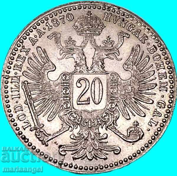 Ungaria 20 creițari 1870 Austria argint cu preț € 19.00 | 37.16 BGN