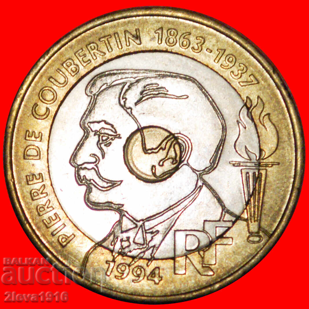 COUBERTIN 1863-1937 JOCURILE OLIMPICE: FRANȚA ★ 20 FRANCS 1894 1994