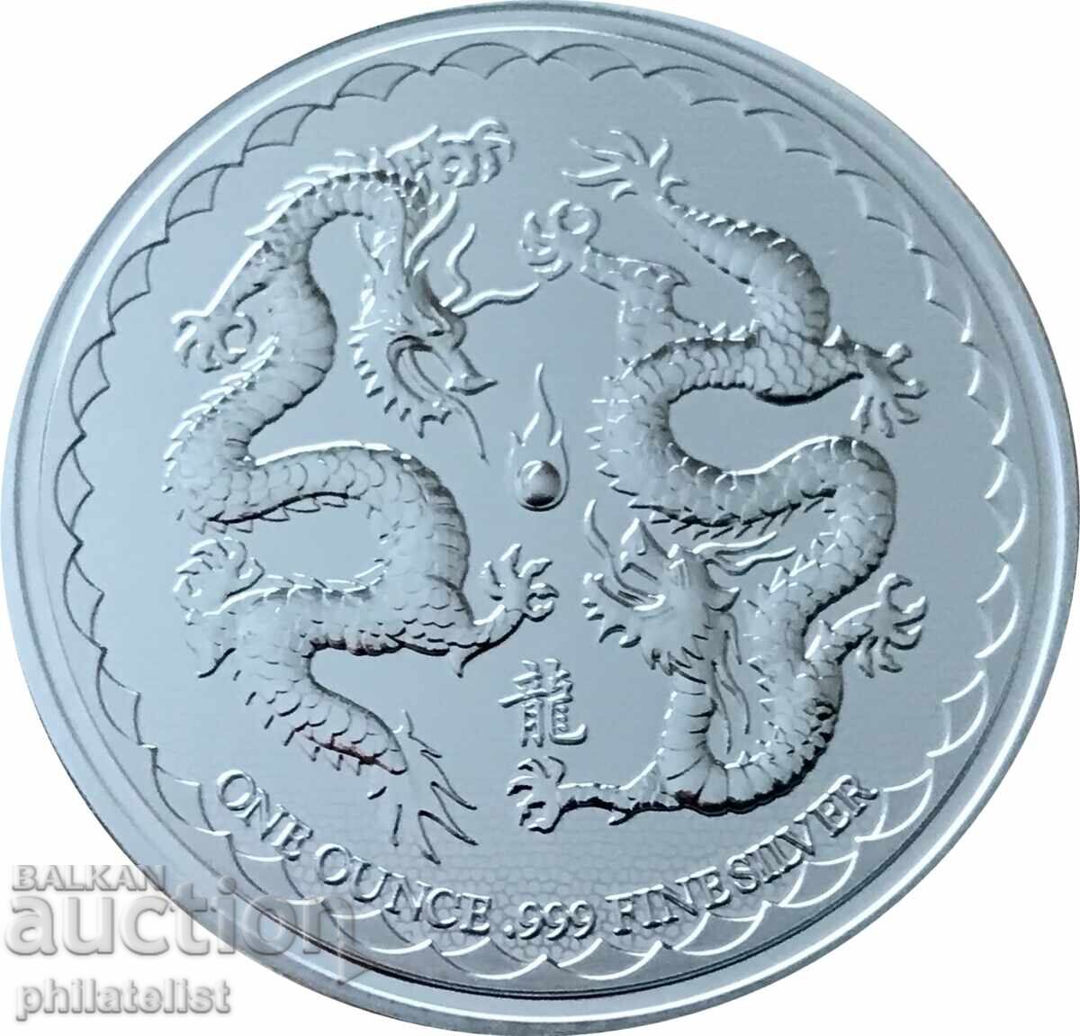 Niue 2018 - 2 dolari - Doi dragoni, 1 OZ - Monedă de argint - 5