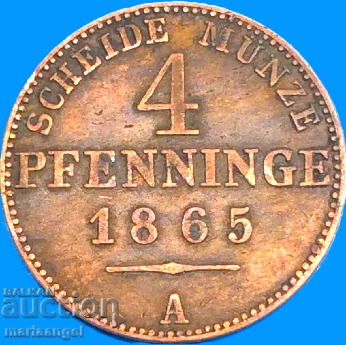 4 Pfennig 1865 Prusia Germania Mare cupru - rar - 5