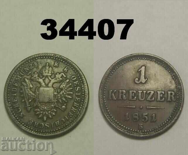 Austria 1 kreuzer 1851 B Austria 1 kreuzer 1851 B