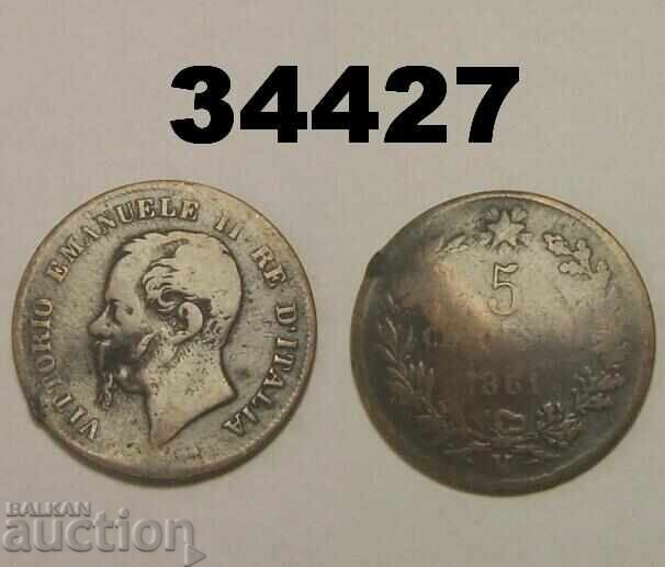 Italy 5 centesimi 1861 M Damaged