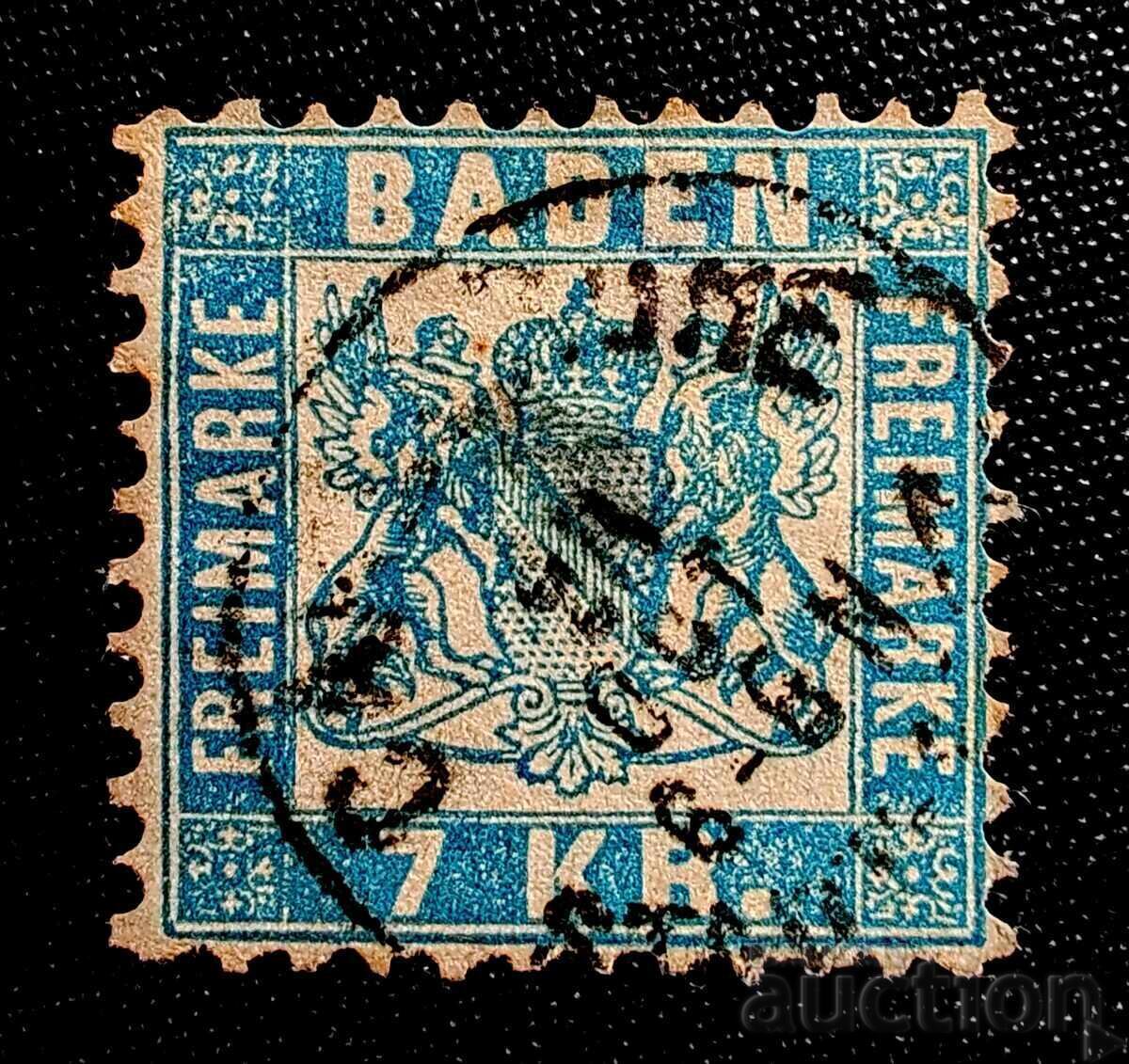 Използвана пощенска марка от Германската държава Баден (Baden)