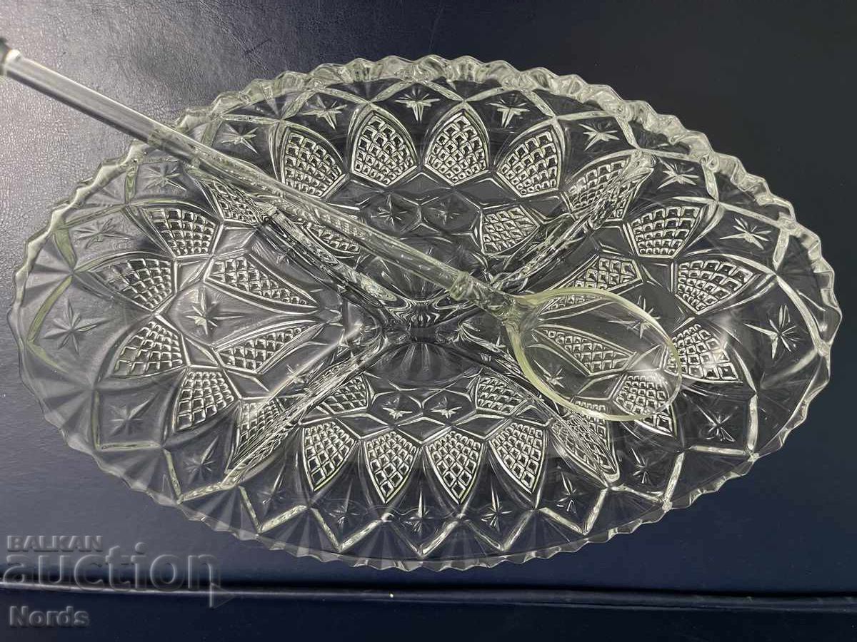 Lot of glass platter and serving spoon with price € 1.60 | 3.13 BGN