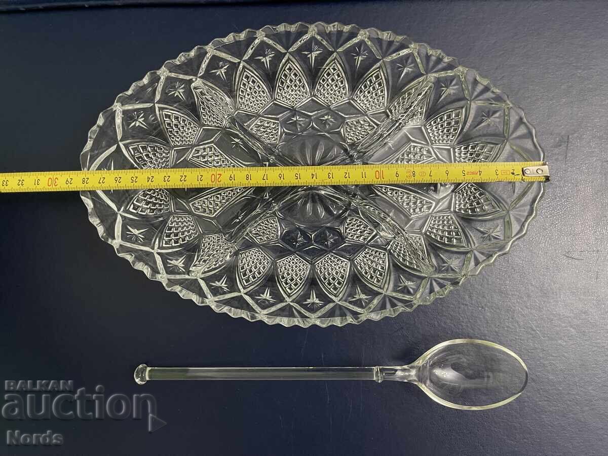 Lot of glass platter and serving spoon - 5