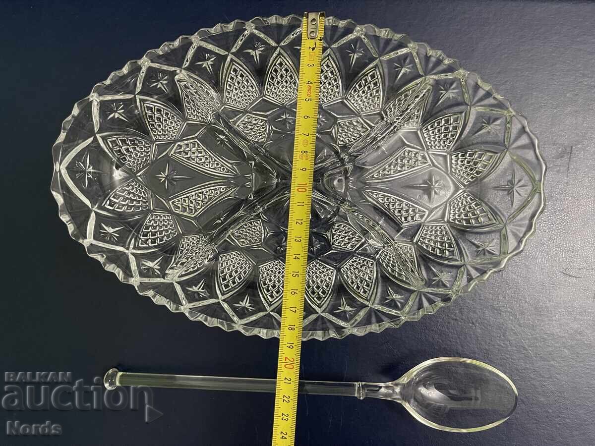 Lot of glass platter and serving spoon - 6