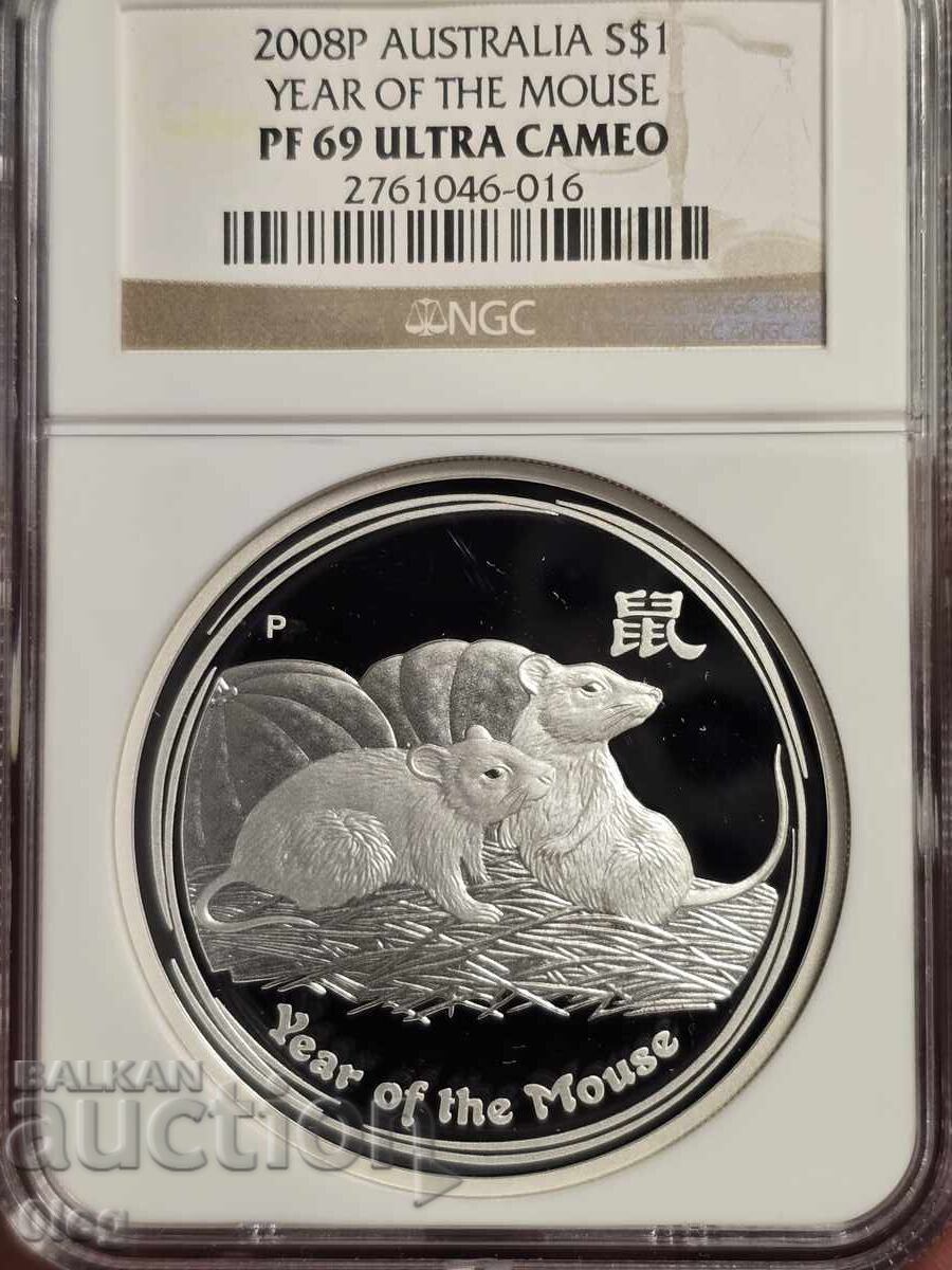 2008 Australia Lunar PROOF Șoarece Seria a doua NGC PF69UCAM