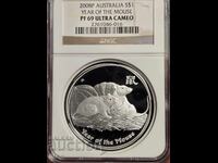 2008 Australia Lunar PROOF Șoarece Seria a doua NGC PF69UCAM