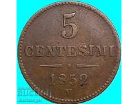 Lombardy Venice 5 centesimi 1852 V-Venice Austria for Ital