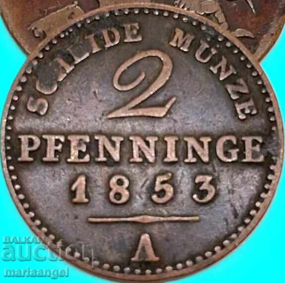 2 пфенига 1853 Прусия Германия медна монета - 5 2 пфенига 1853 Прусия Германия медна монета - 5