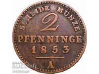 2 Pfennig 1853 Πρωσία Γερμανία χάλκινο νόμισμα