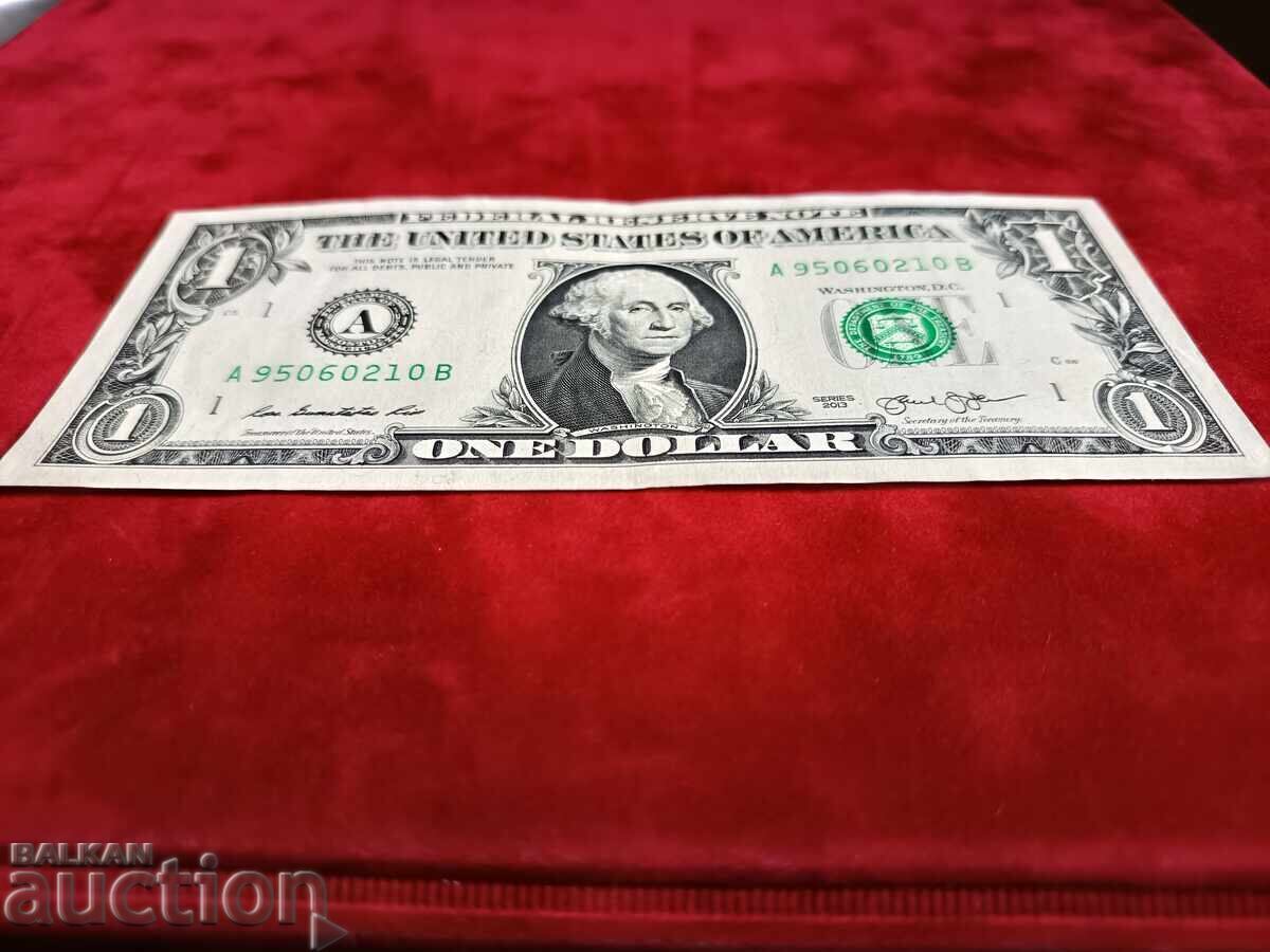 САЩ банкнота 1 долар от 2013 Печатница А - Бостън Масачузетс с цена € 2.30 | 4.50 лв.