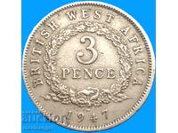 British West Africa 3 pence 1947 silver