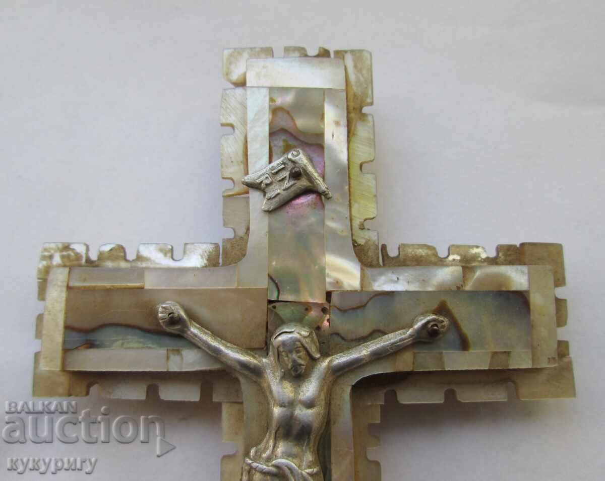 Antique mother-of-pearl wooden cross mother-of-pearl crucifix Jerusalem Holy Sepulchre with price € 45.00 | 88.01 BGN