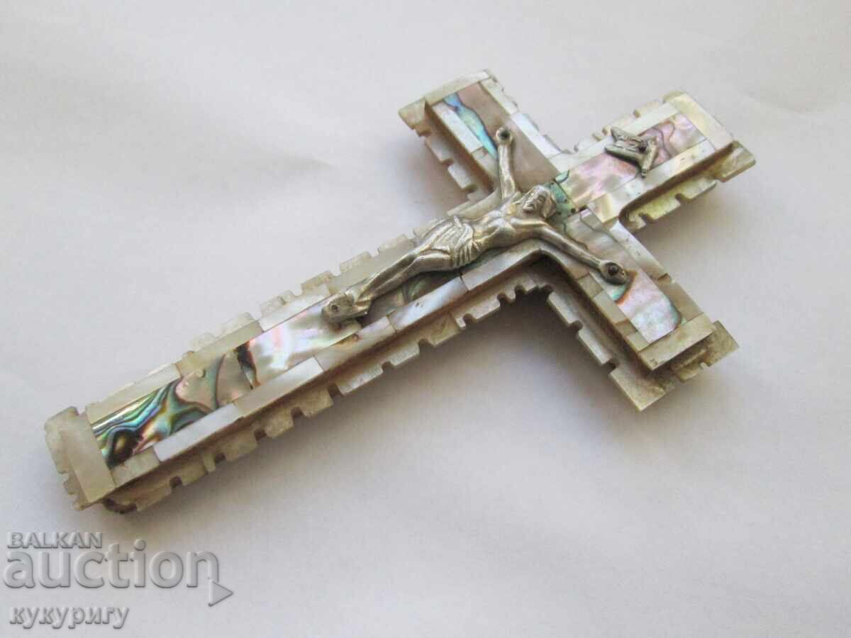 Delivery of Antique mother-of-pearl wooden cross mother-of-pearl crucifix Jerusalem Holy Sepulchre