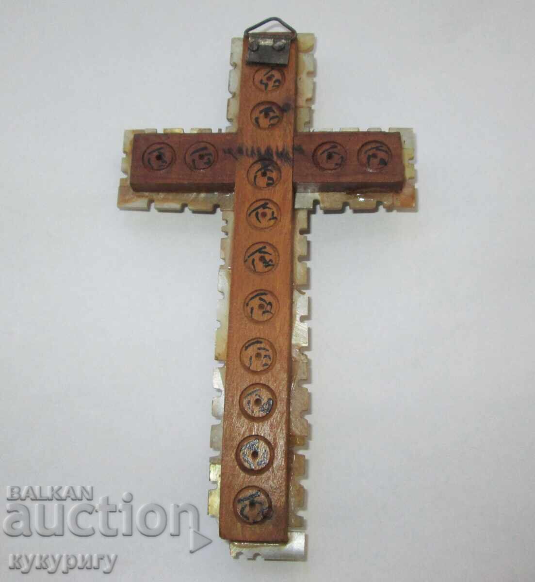 Antique mother-of-pearl wooden cross mother-of-pearl crucifix Jerusalem Holy Sepulchre - 5