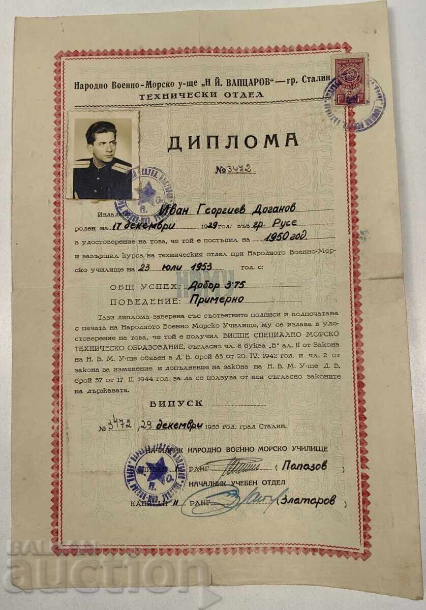 DIPLOMĂ RÂNDUL 1953 ȘCOALA NAVALĂ STALIN VARNA