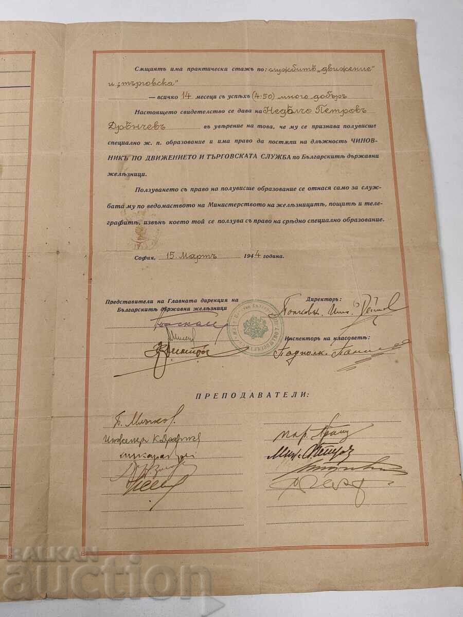 Livrarea 1944 RAR - CERTIFICAT DE ABSOLVIRE CURS ȘCOALĂ FEROVIARĂ