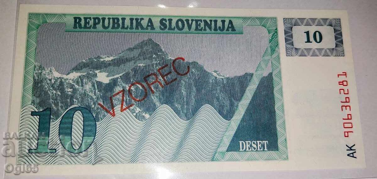 SPECIMEN. UNC. Bancnotă din Slovenia 10 Tolari 1990
