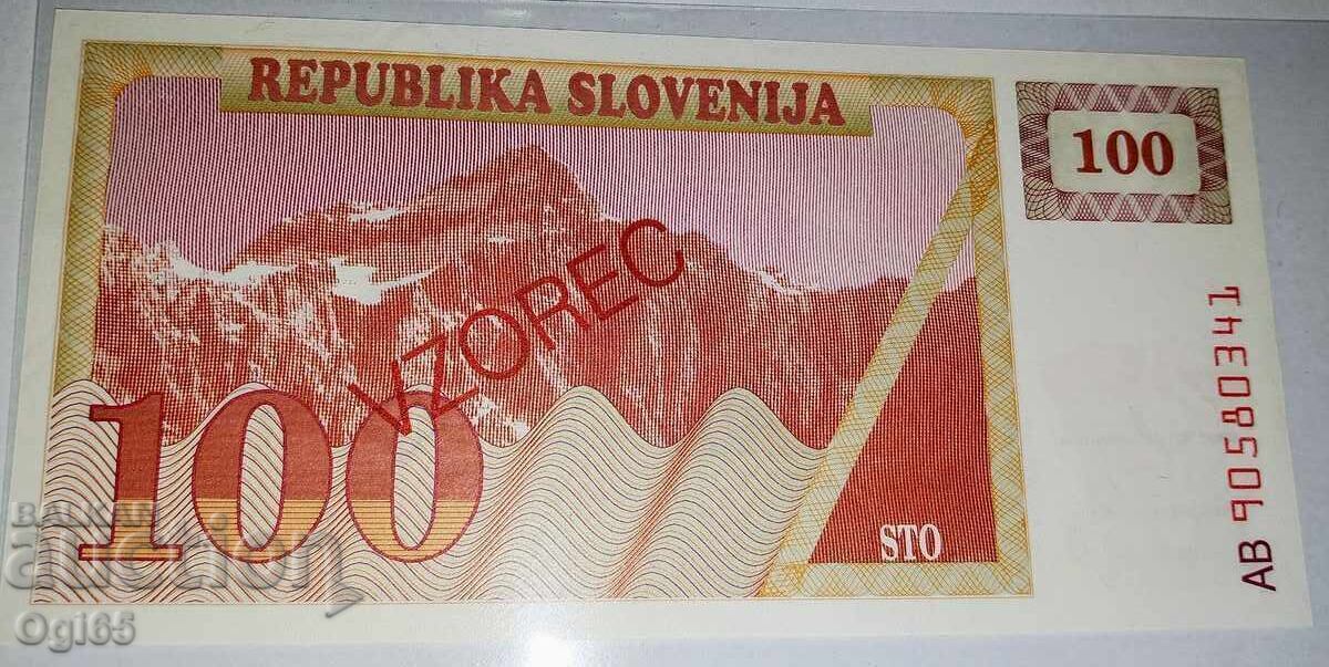 SPECIMEN. UNC. Bancnotă din Slovenia 100 Tolari 1990