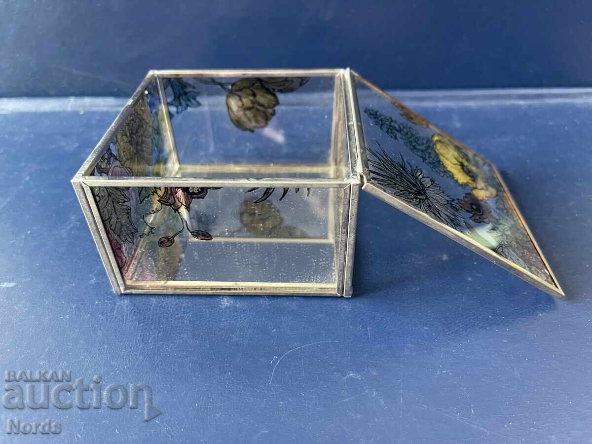 Licitație Cutie de bijuterii vintage din sticlă cu oglindă