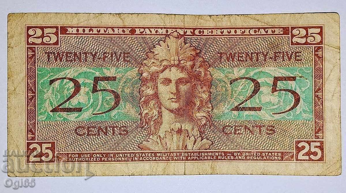 Veche bancnotă militară rară din SUA 25 Cenți 1951 cu preț € 10.00 | 19.56 BGN Veche bancnotă militară rară din SUA 25 Cenți 1951 cu preț € 10.00 | 19.56 BGN