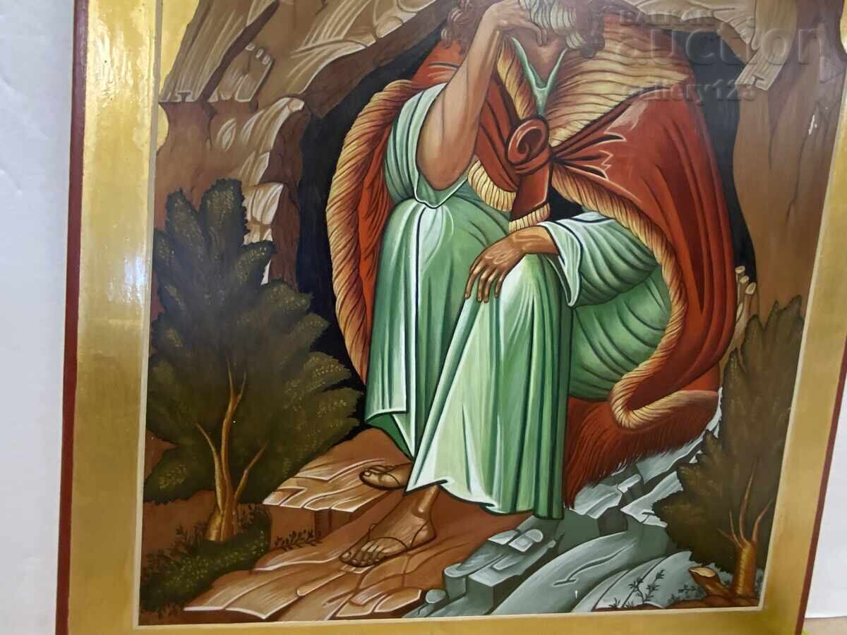Аукцион Голяма стара рисувана гръцка икона св Йоан богослов 1977г.