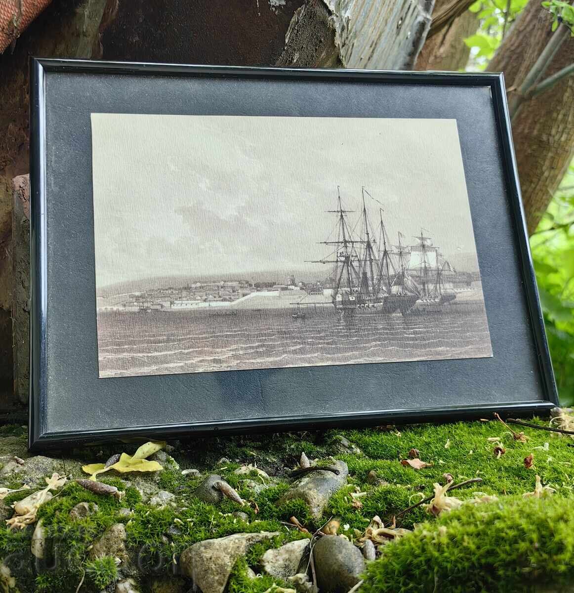 PAINTING REPRODUCTION SHIP SEA VARNA FRAME GLASS