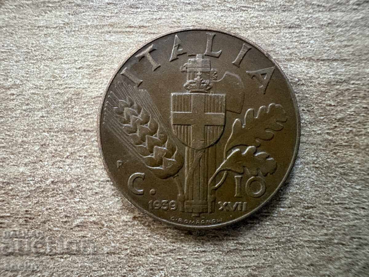 Italia - 10 centesimi (1939) - cupru