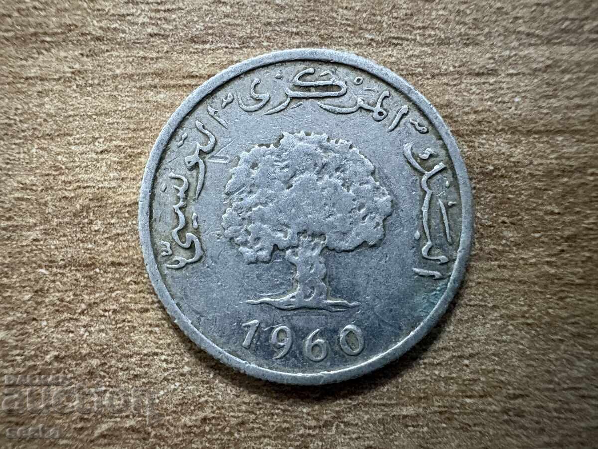 Tunisia - 2 milim (1960) cu preț € 0.15 | 0.29 BGN