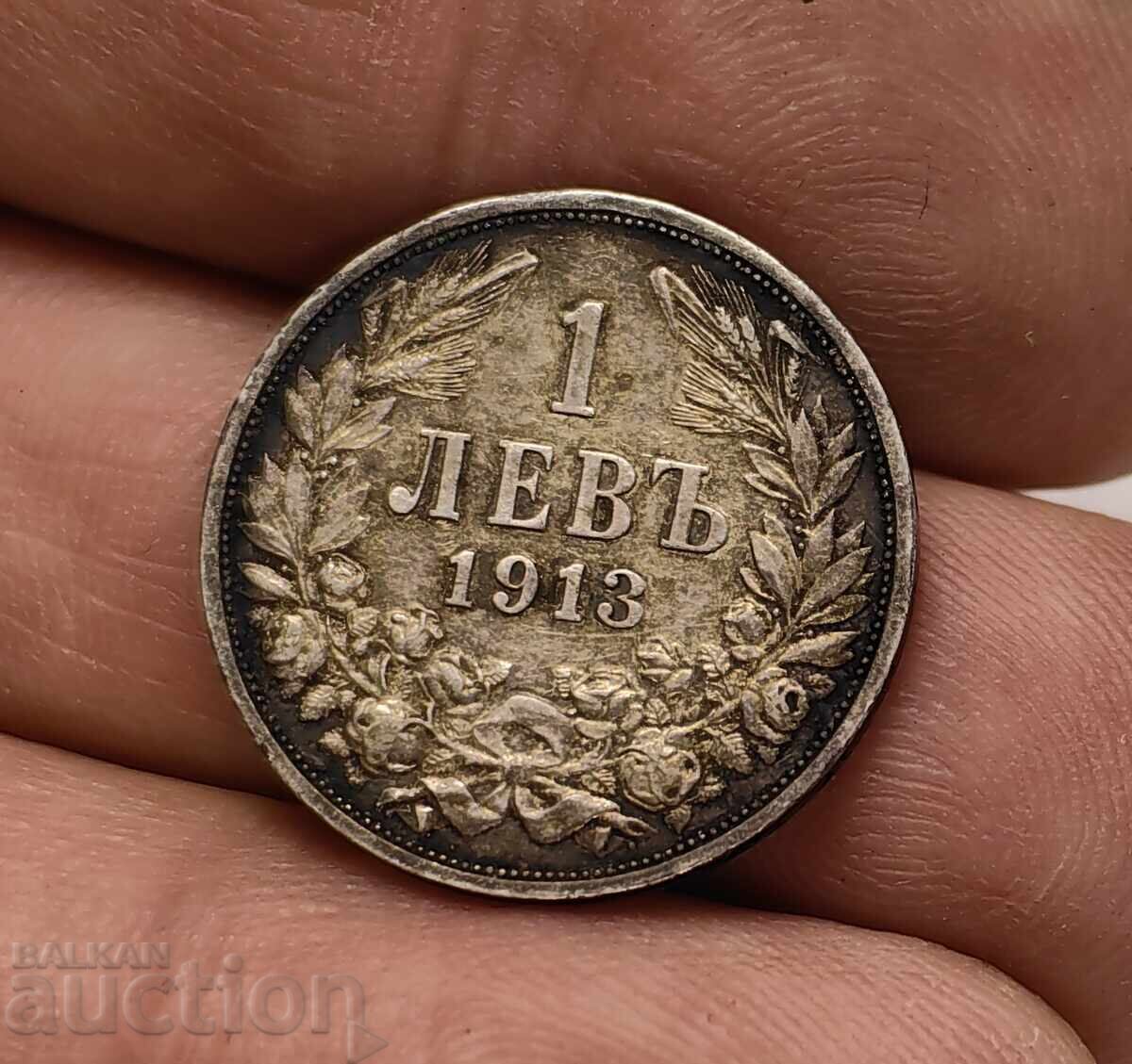 1913 1 LEV MONEDĂ DE ARGINT BULGARIA ARGINT PENTRU COLECȚIE