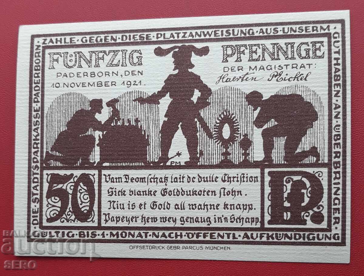 Банкнота-Германия-С.Рейн-Вестфалия-Падерборн-50 пфенига 1921 с цена € 1.00 | 1.96 лв.