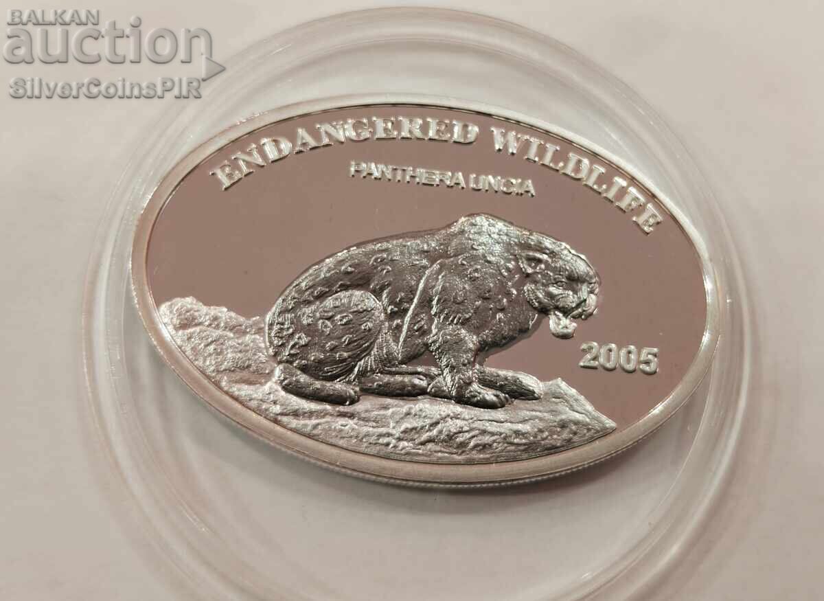 Argint 500 Tugrik Leopardul Zăpezilor 2005 Mongolia