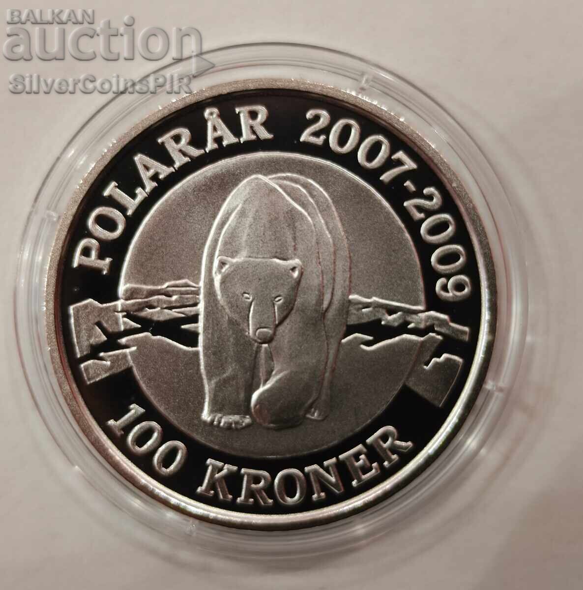 Argint 100 Coroane Urs Polar 2007 Danemarca cu preț € 90.00 | 176.03 BGN