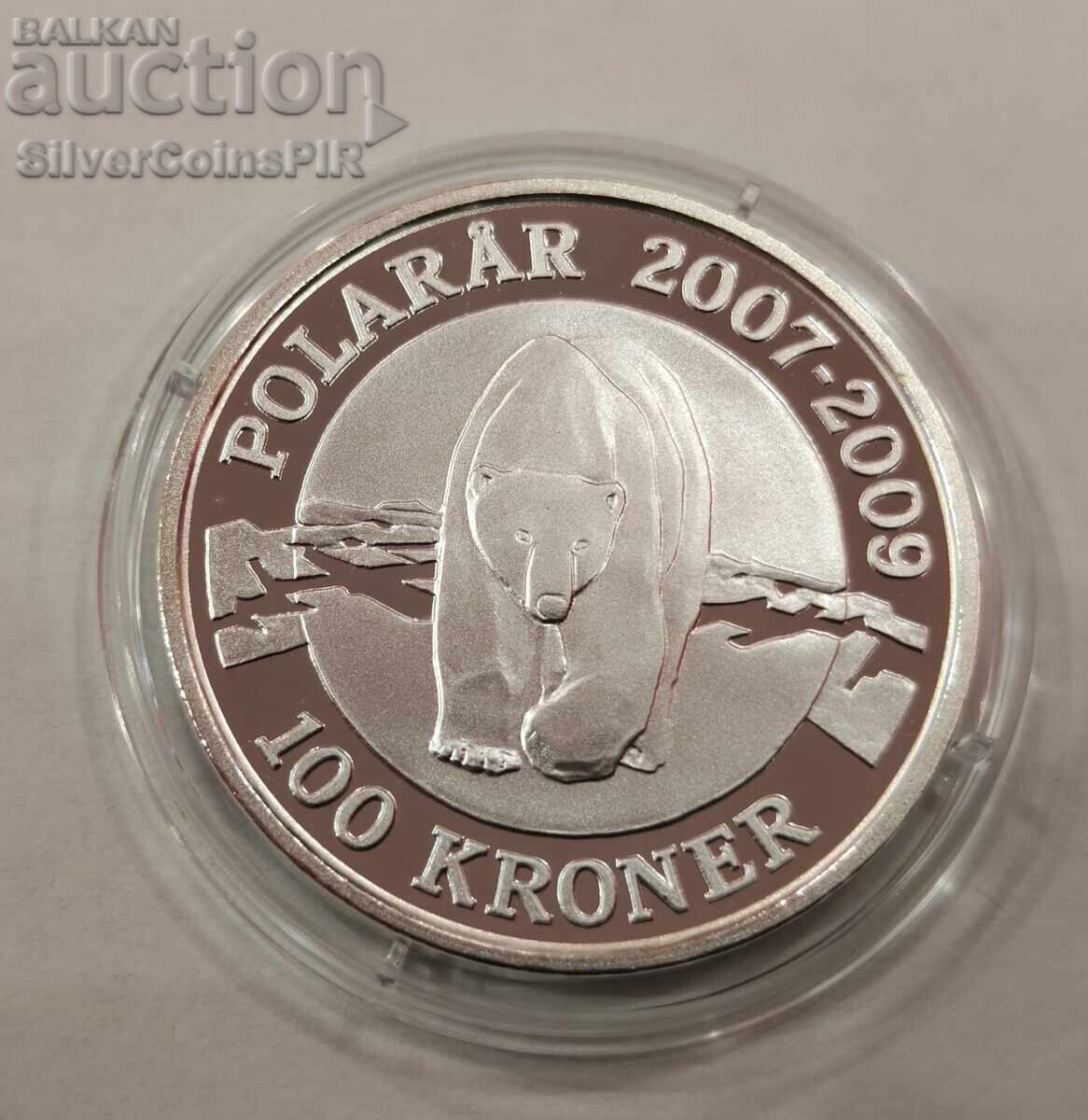 Licitație Argint 100 Coroane Urs Polar 2007 Danemarca