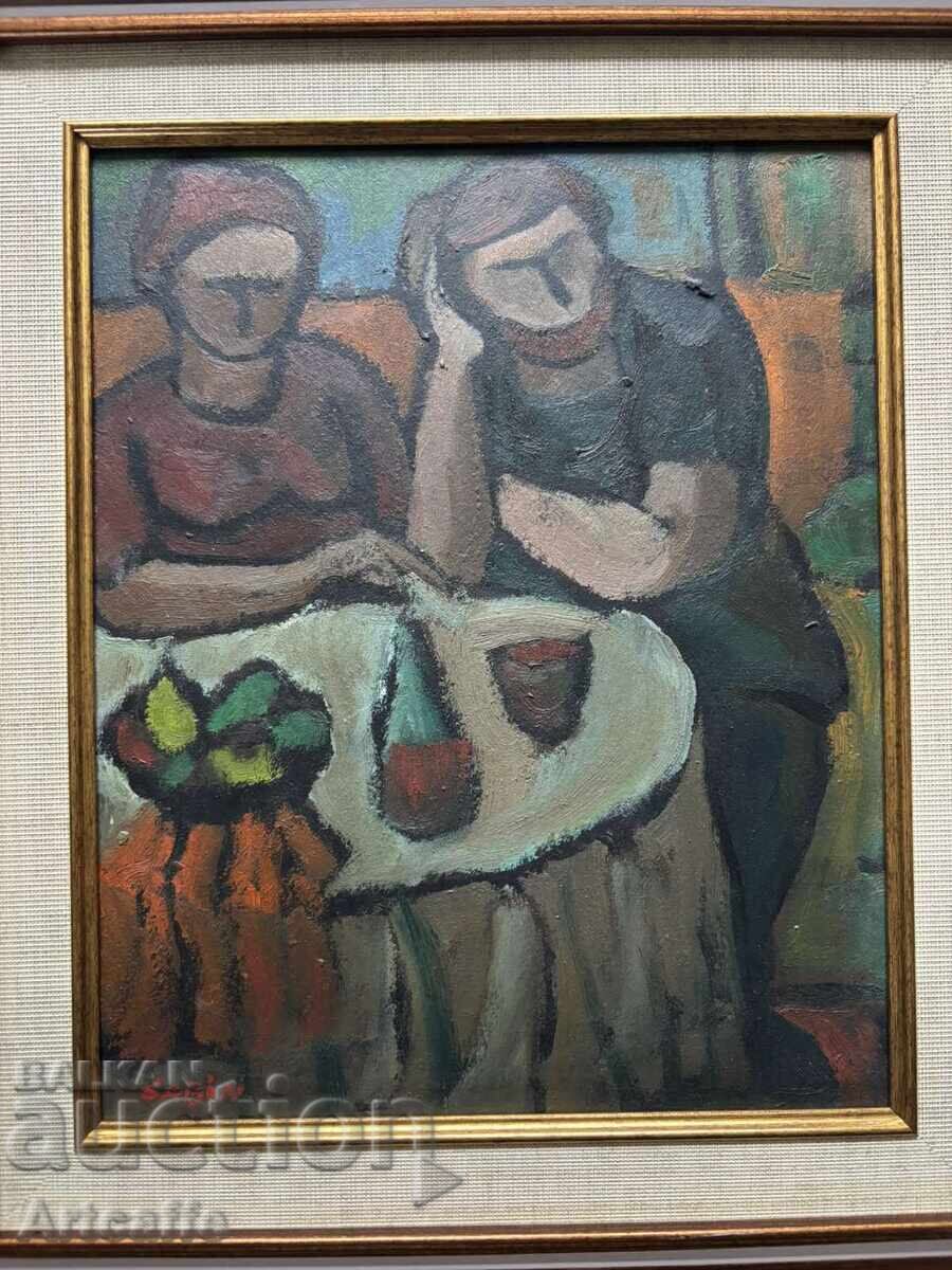 Sami Bicerano-Sabin-Couple at the table, oil with price € 1200.00 | 2347.00 BGN