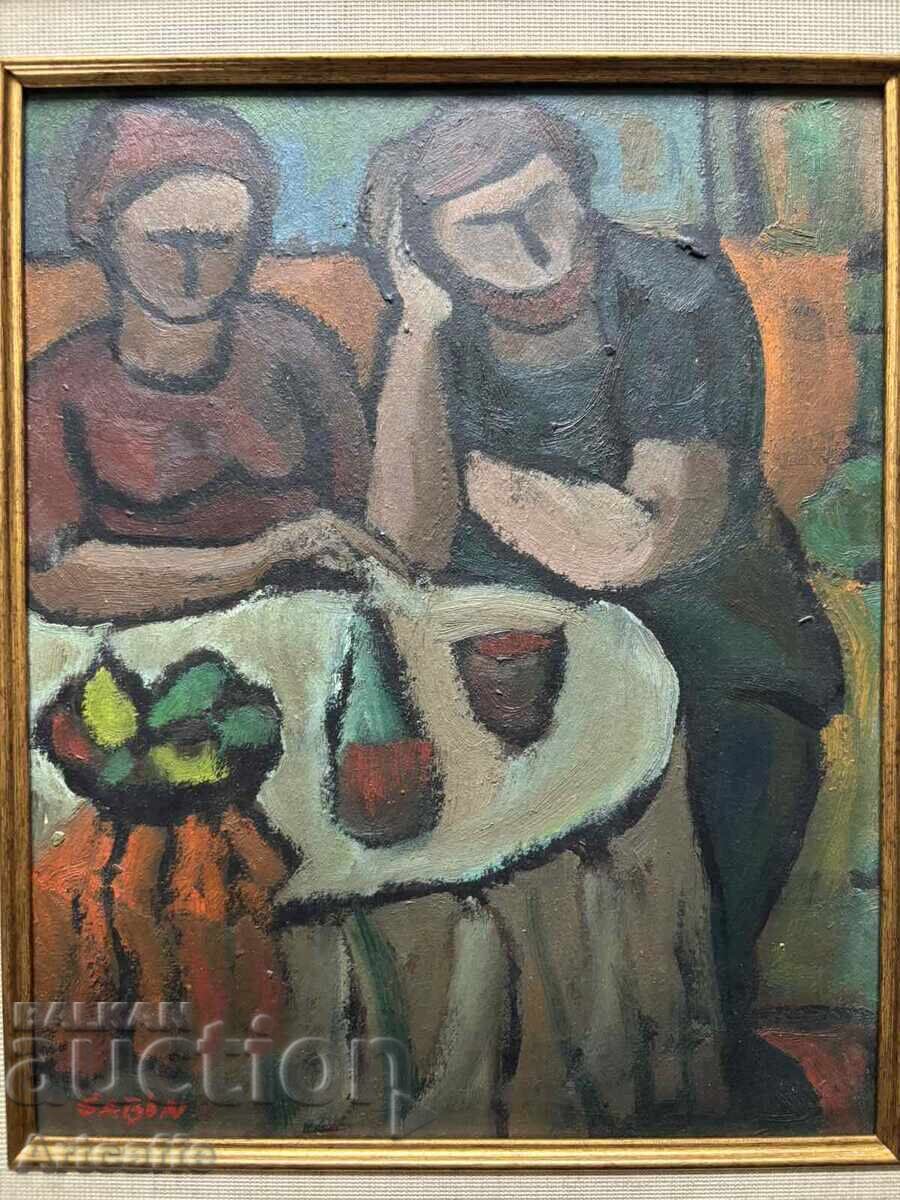 Auction  Sami Bicerano-Sabin-Couple at the table, oil
