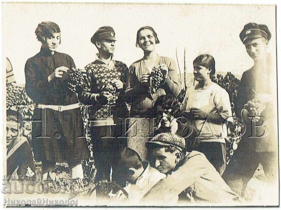 MICĂ FOTOGRAFIE VECHE CU LICEENI LA CULESUL VIEI J638 MICĂ FOTOGRAFIE VECHE CU LICEENI LA CULESUL VIEI J638