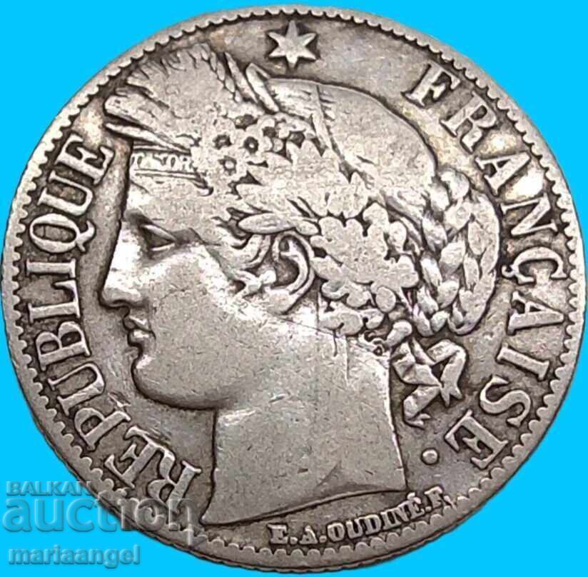 Франция 1 франк 1872 5г проба 835 сребро