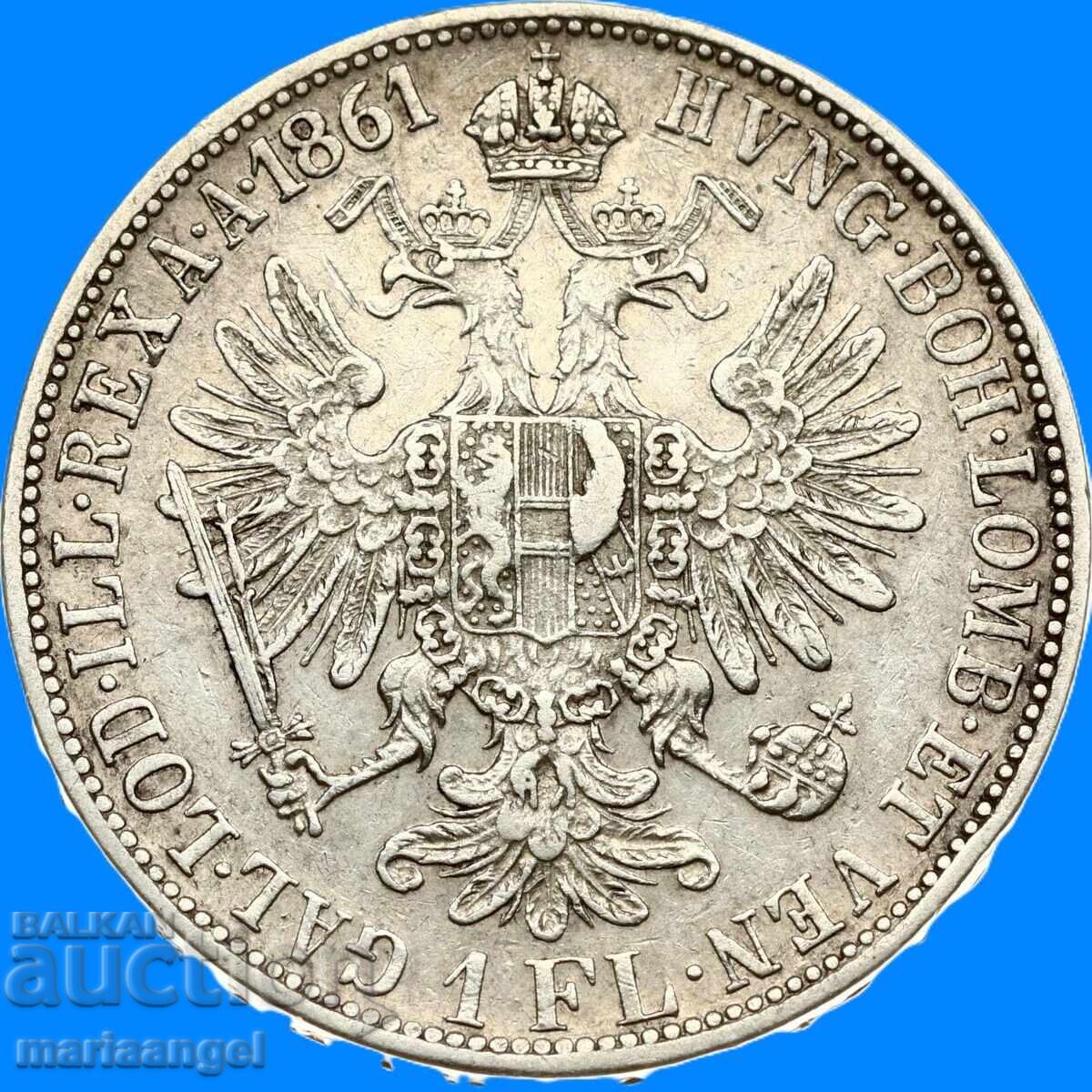 Livrarea 1 Florin 1861 Austria Franz Joseph argint Patină Livrarea 1 Florin 1861 Austria Franz Joseph argint Patină