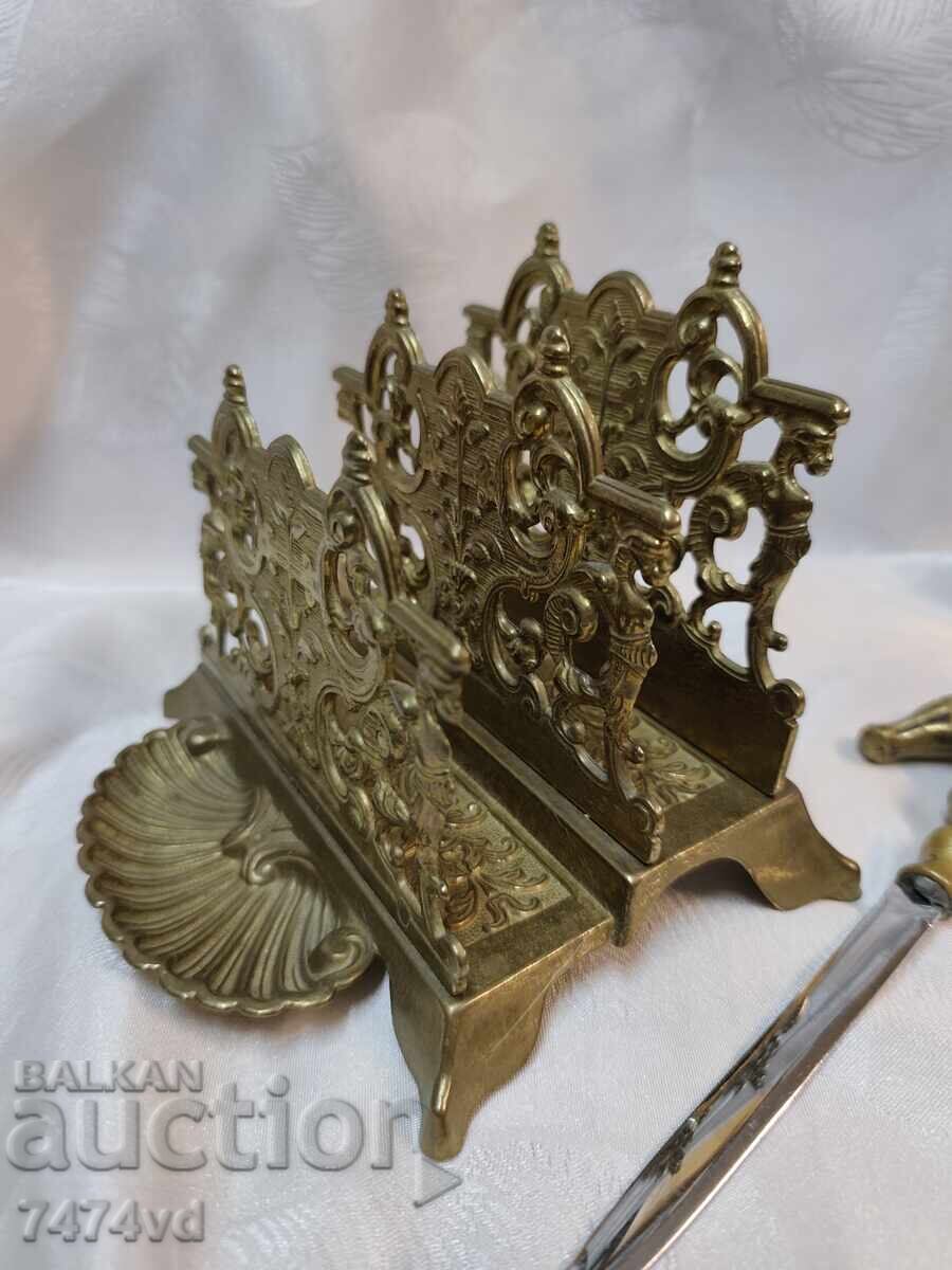 Suport aristocratic de lux pentru scrisori din alamă cu cuțit - 6
