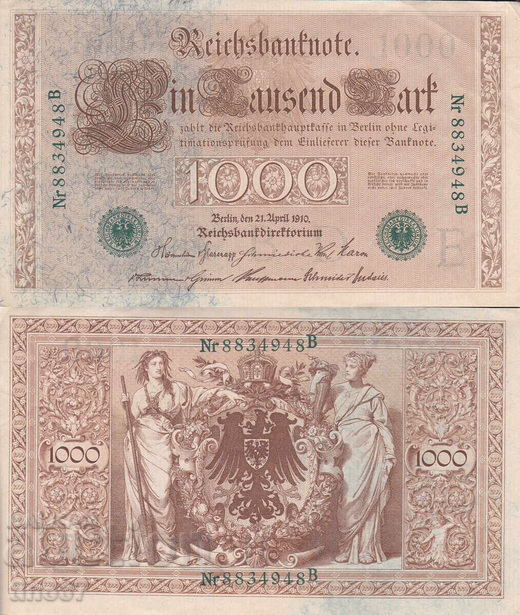tino37- ГЕРМАНИЯ - 1000 МАРКИ /ЗЕЛЕН ПЕЧАТ/- 1910г- VF+
