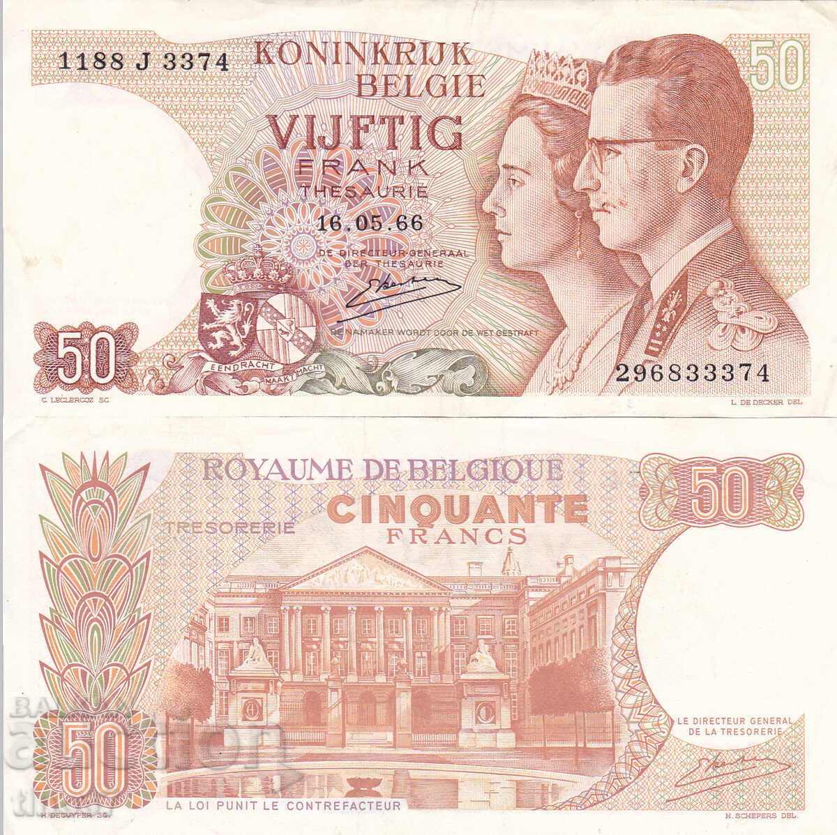 tino37 - BELGIA - 50 FRANCI - 1966 - VF+
