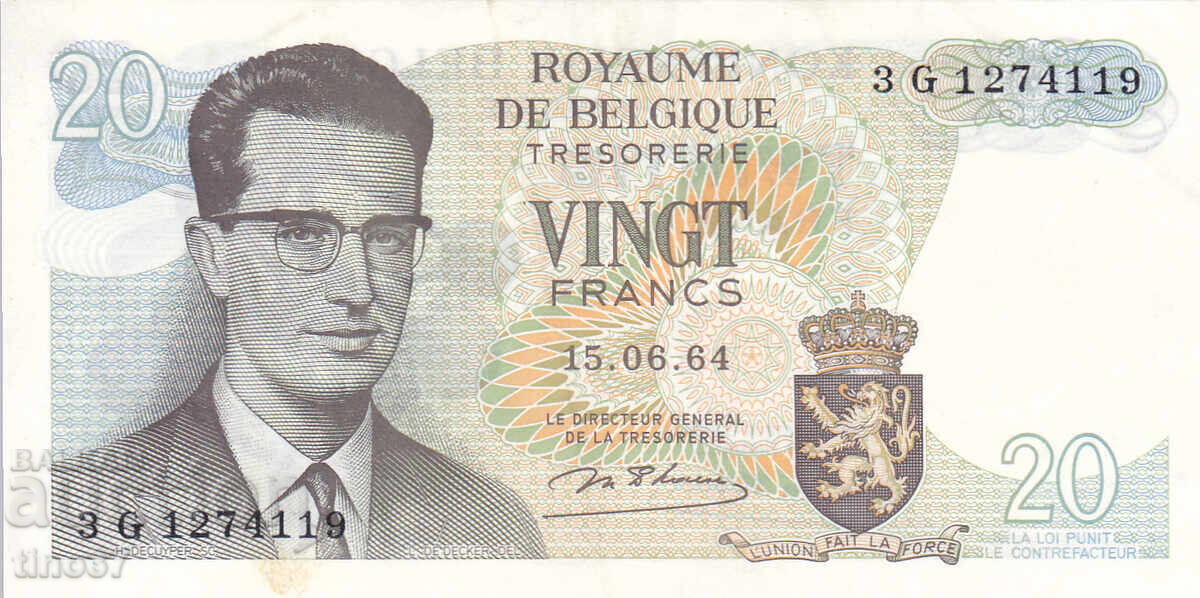 tino37- БЕЛГИЯ - 20 ФРАНКА - 1964г- XF с цена € 2.50 | 4.89 лв.
