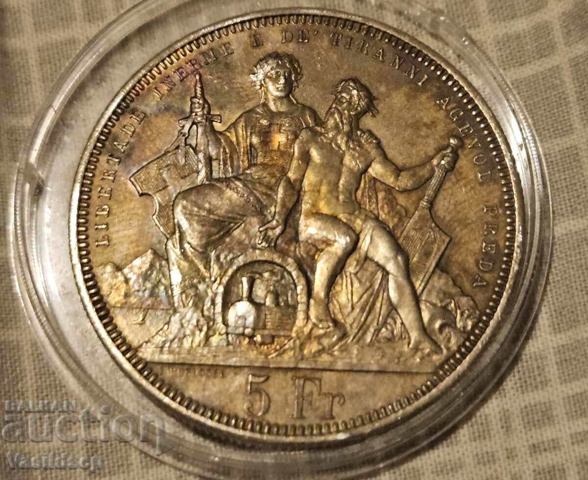 5 Francs - Switzerland 1883, Lugano. Silver