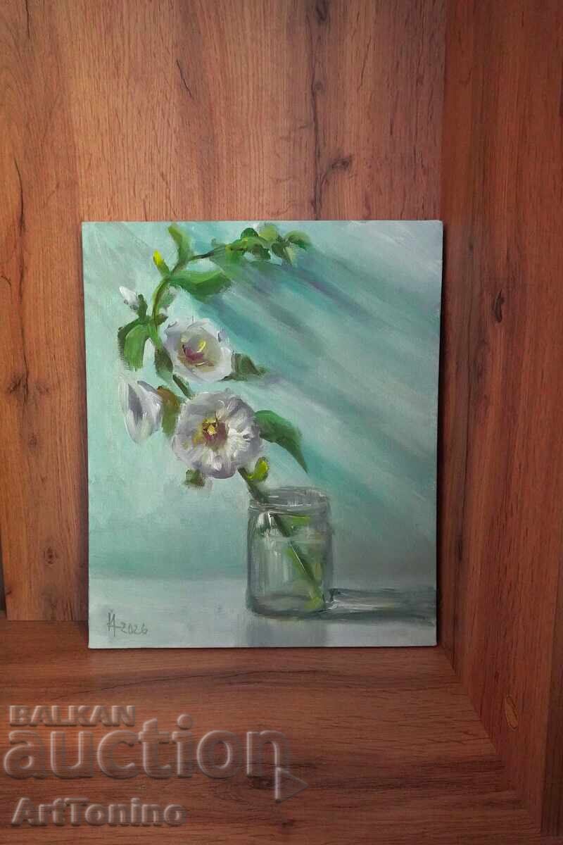 Pictură în ulei - Natură moartă - Nalba albă - Anton Yordanov - 5